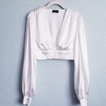 White Fox Boutique Whitefox Cassia Satin White Longsleeve Crop Top Photo 1