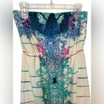 Pink Owl  strapless elastic waist blue pink pattern maxi dress Photo 3