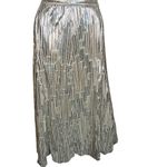 Maeve Anthropologie  Metallic Silver Gold Accordion Pleat Midi Skirt Size 4 Photo 3