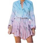 Clarisbelle Womens Long Sleeve Button Up Tie Waist Chiffon Dress Tie Dye Sz S Photo 2