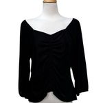 Cato Top Sz M Black Sweetheart Corduroy Rouched 3/4 Sleeve Whimsygoth Romantic Photo 2