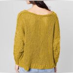 Free People  Sunday Shore Cotton Blend Chunky Open Knit V‎ Neck Yellow Sweater Photo 1