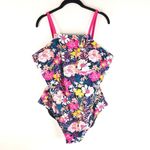 Decree  One Piece Swimsuit Medium Coverage Removable Cups Floral Black Pink 3X Photo 1