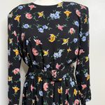 Vintage 80s Bedford Fair Belted Floral Midi Dress Women’s Size 16P Black Multi Photo 2