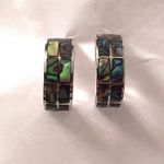 Sterling Silver Vintage Abalone Inlay Demi Hoop Earrings Photo 12