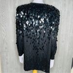 Vintage sequin beaded fringe cardigan sweater shirt black large formal dressy Photo 3