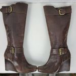 a.n.a . A New Approach Womens Boots 7 Brown Leather Knee High Wedges Heels Buckle Photo 1