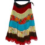 Boston Proper  Tiered Midi Skirt Size 10‎ Patchwork Festival Hippie BOHO Flowy Photo 3