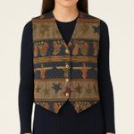 Vintage 90s Tapestry Vest Waistcoat Christmas Folksy Americana Angels Size Large Blue Photo 0