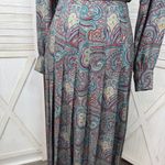 Vintage J.G. Hook Paisley Pleated Skirt Mock Neck Maxi Dress Green Multi 4 Photo 5