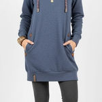 Naketano El Chapo Knows Hoodie Dress L Women Vintage Blue Cowl Neck Owl Logo Photo 0