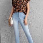 SheIn All Over Print Short Sleeve Batwing Brown Blouse S Photo 0
