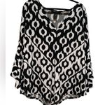 Ashley Stewart 💙SALE3/$25 NEW  BLACK WHITE STRETCHY ASYMMETRICAL HANDKERCHIEF TOP Photo 0