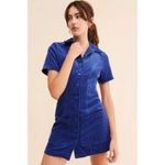 ROLLAS Corduroy Button Front Short Sleeve Mini Dress Royal Blue Size M Photo 2