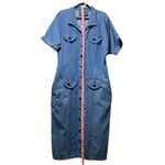 Spencer Alexis Vintage 90s Large Denim Button Down Maxi Shirt Dress Safari Style Blue Photo 3