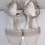 Isola  Fleur Laser Cut White Wedge Sandals Size 8.5 VGUC Photo 0