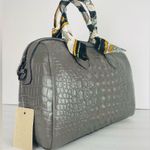 Genuine Leather Gray Crocodile Crossbody Shoulder Strap Bag With Scarf Detail Photo 2