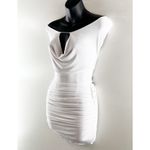 Lucy in the Sky Slinky Cowl Neck Ruched Bodycon Mini Dress White XXS Photo 5