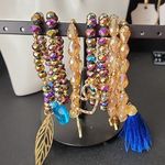 Hand Made Set of 7 AB Gold Crystal Glass Bracelets with Gold Charms Seman… Purple Photo 1