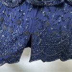 JKARA Navy 100% Silk Chiffon Beaded Sequins Scallop Sleeve And Layered Gown Blue Photo 2