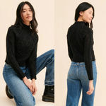 Free People  Reina Cable Knit Pullover in Black Size XS NWT $148 Photo 2