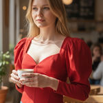 ZARA NWOT Stunning Intense Red Puff Sleeve Crop Top - Elegant & Bold - Size S Photo 0