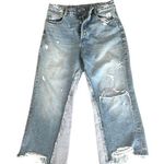 ZARA TRF Denim IX’D Makers Button Fly Distressed Pieced Cropped Jeans (2) Photo 0