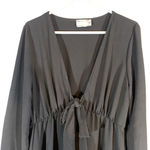 ASOS  Black Plunging V-Neck Faux Tie Front Fit & Flare Dress Women Sz 12 Photo 1