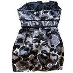 BCBGMAXAZRIA Black Combo Dress Print Rosette Tuxedo Trim Strapless Mini 02 EUC Photo 7