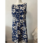 Hilo Hatter The Original Hawaiian Navy white hibiscus floral midi Dress Size 12 Photo 4