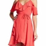 Cupcakes and Cashmere Morena Ruffle Wrap Dress Hot Coral Pink Size 8 Photo 3