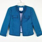 Rebecca Taylor  Teal Silk Blend Tweed Chain Accent Blazer Jacket Photo 0