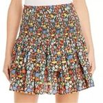 PERSEVERANCE London Poppy Floral Mini Skirt Smocked Tiered Ruffle Linen Sz 16 Black Photo 1