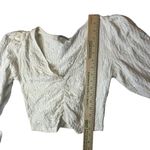 ZARA Women's M White Floral Ruched Waffle Textured Crop Top Blouse Puffy Sleeves Photo 5