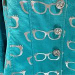 Just B Teal Linen Blend Lightweight Jacket w Rhinestone Sunglasses & Buttons L Blue Size L Photo 14