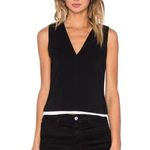 ALC Frank new A.L.C. ᪥ Cutaway Hem Contrast Silk V Neck Sleeveless Tank Top ᪥ Black White Photo 0