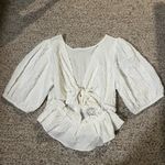 Free People  White Puff Sleeve Crop Top with Open Tie Back Photo 1