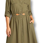 Always Indigo Women’s Green Long Sleeve Drawstring Clip Shirt Dress Size XL P Photo 0