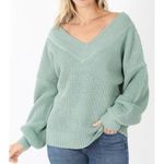Zenana Plus Size V-Neck Off The Shoulder Waffle Knit Sweater Mint Green Sz 2X Photo 10