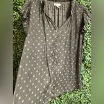 Current Air Anthropologie  - Grey Polka Dot Ruffle Short Sleeve Blouse - Small Photo 2