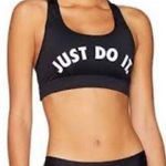 Nike Sports Bra Womens Medium Black Dri Fit Just Do It Racer Back Top Scoop Neck Photo 0