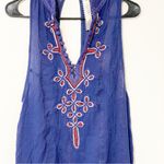 Free People  New Romantics Size Medium‎ Blue Embroidered Tassel Tunic Sleeveless Photo 2