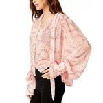 Free People  Stars Align Printed Top Blouse Women's Small Pale Pink Boho Hippie Photo 2