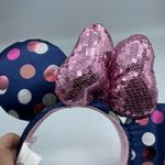 Disney Parks Minne Mouse Blue Polka Dot Mouse Ears Headband Pink Glitter Photo 3