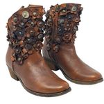 Sheridan Mia Brown Leather Floral Applique Side Zip Booties Boots Size 6 Photo 0
