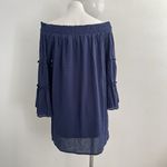 Umgee Off Shoulder Ruffle Bell Sleeve Tunic dress MEDIUM Swiss Dot Blue NWOT Photo 10