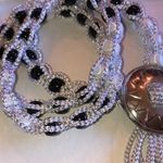 2 Vintage Silver Black & White Beaded Necklaces Tassel Photo 3