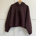 Everlane Cropped Luxe Fleece Hoodie in Dark Chocolate, Size Large Photo 5