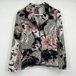 Niji of Waikiki Hawaiian Button Jacket M Art to Wear Floral Paisley Eyelets Black Size M Photo 0