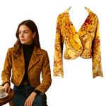 Y2K Floral Paisley Velvet Jacket Cropped Blazer Vintage Style Elegant Party S Yellow Photo 1